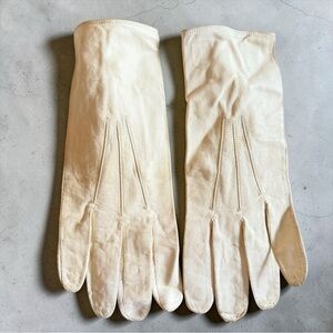 Vintage Cape Leather Three-Point Gloves Cream Cadet 9.5 Mid Century Dress Gloves